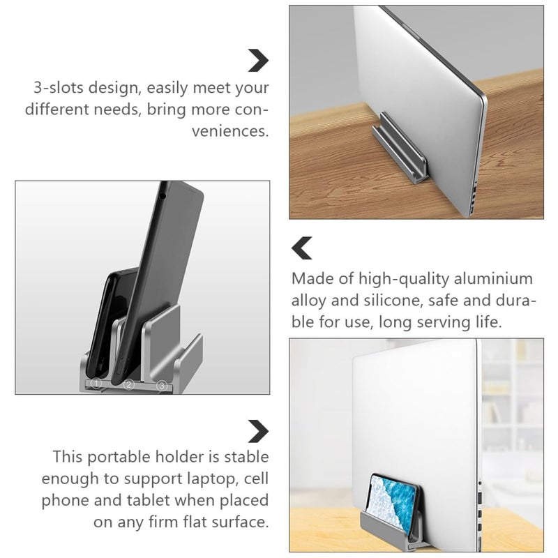Aluminum Vertical Laptop Stand Adjustable 3 Slot Holder for Desktop Laptop Tablet Phone - Image 3