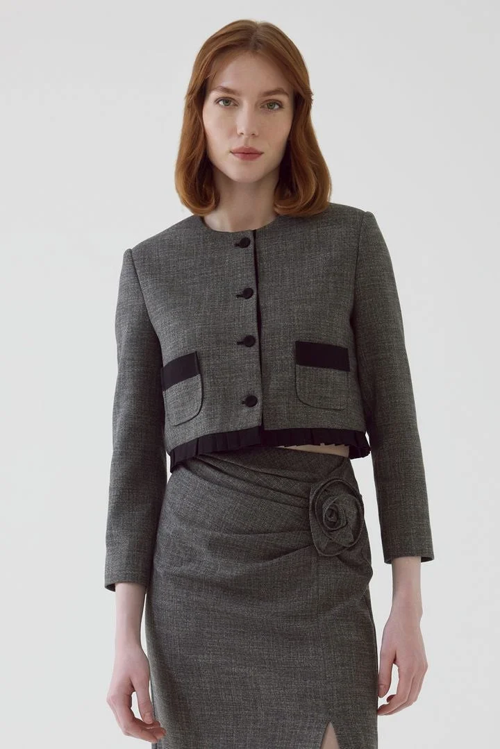 EXQUISE Regular Anthracite Crop/Short Jacket with Pockets