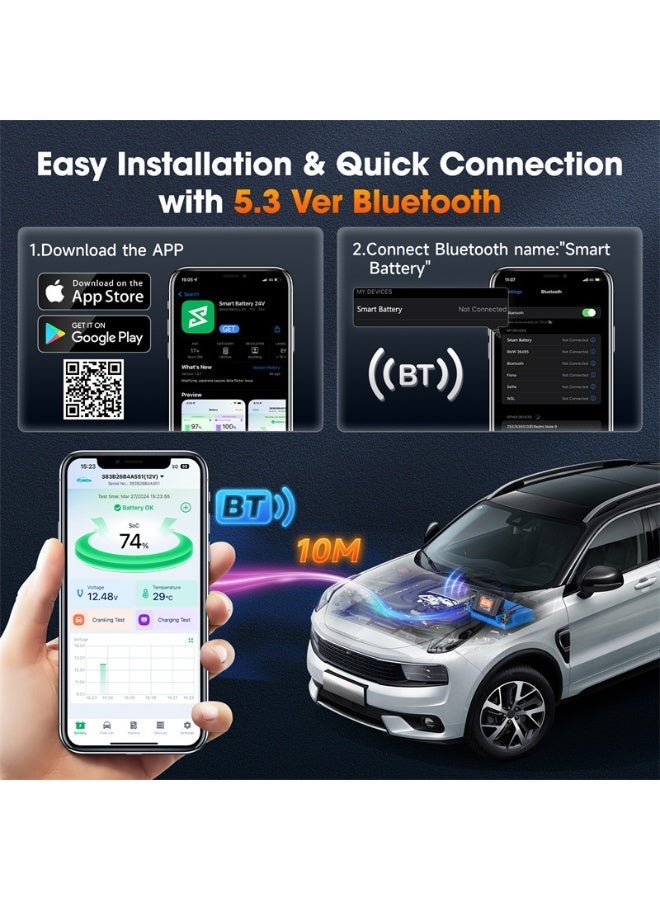 أنسيل جهاز مراقبة بطارية BM300Pro بجهد 6 فولت و12 فولت و24 فولت - جهاز مراقبة بطارية ببلوتوث 5.3 مع اختبار نظام الشحن والتشغيل وتنبيه - جهاز قياس فولتية مقاوم للماء بدرجة IP67 للشاحنات والسيارات والدراجات النارية والقوارب - Image 3