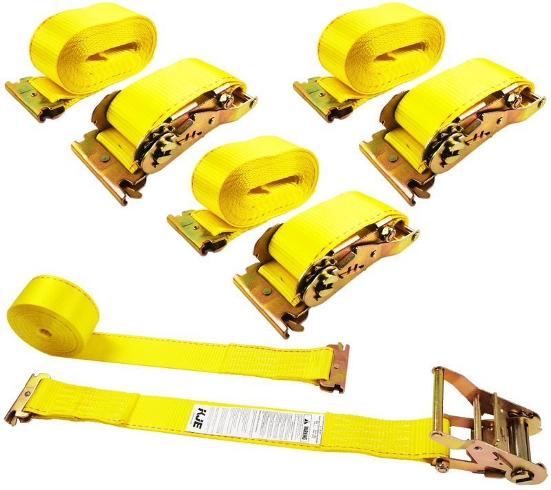 KJE E-Track Ratchet Straps, 4 Pack 2" x20' Heavy Duty Cargo Tie-Downs, 4500LBS Breaking Strength, Standard E Track Fitting Tie Down Ratcheting Strap for Cargo Vans, Trucks, Trailers - Image 1