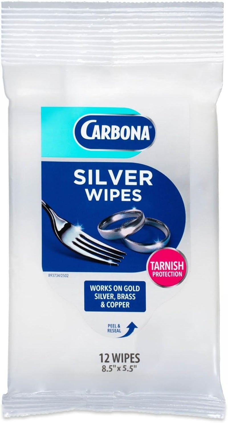 Carbona Silver Wipes | Metal Cleaner & Polish | 12 Wipes, 1 Pack - Image 1