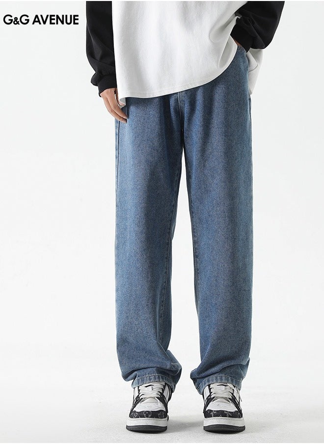 G&G AVENUE - Straight leg jeans, spring and autumn Men's high waisted hip-hop jeans, loose spring and autumn long jeans, dark blue straight leg loose jeans - Image 1