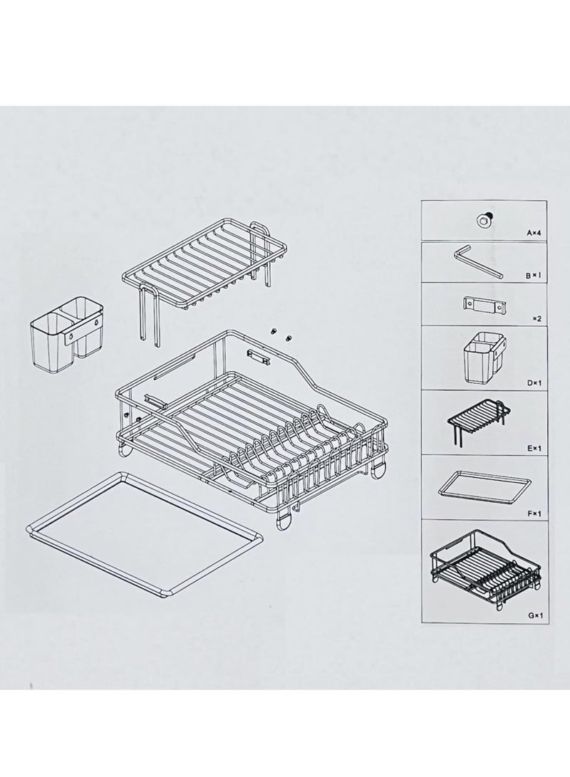 2-Tier Dish Drying Rack – Modern Design Practical Aluminum Dish Drying Rack with Draining Tray and Side Accessories - Silver  - Image 3
