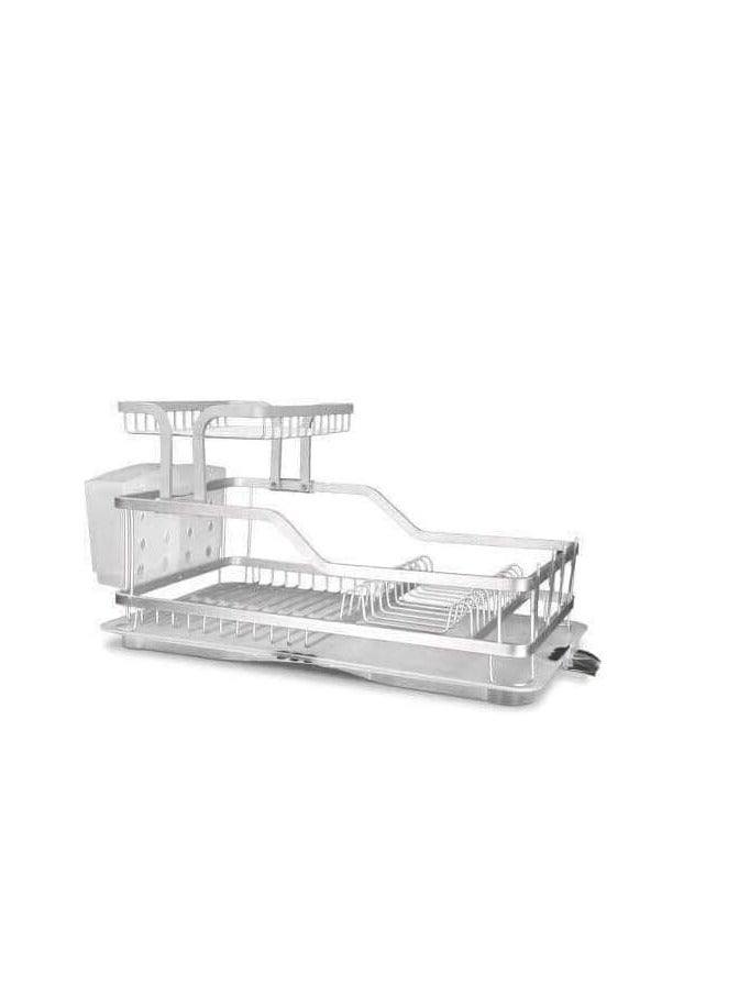 2-Tier Dish Drying Rack – Modern Design Practical Aluminum Dish Drying Rack with Draining Tray and Side Accessories - Silver  - Image 5