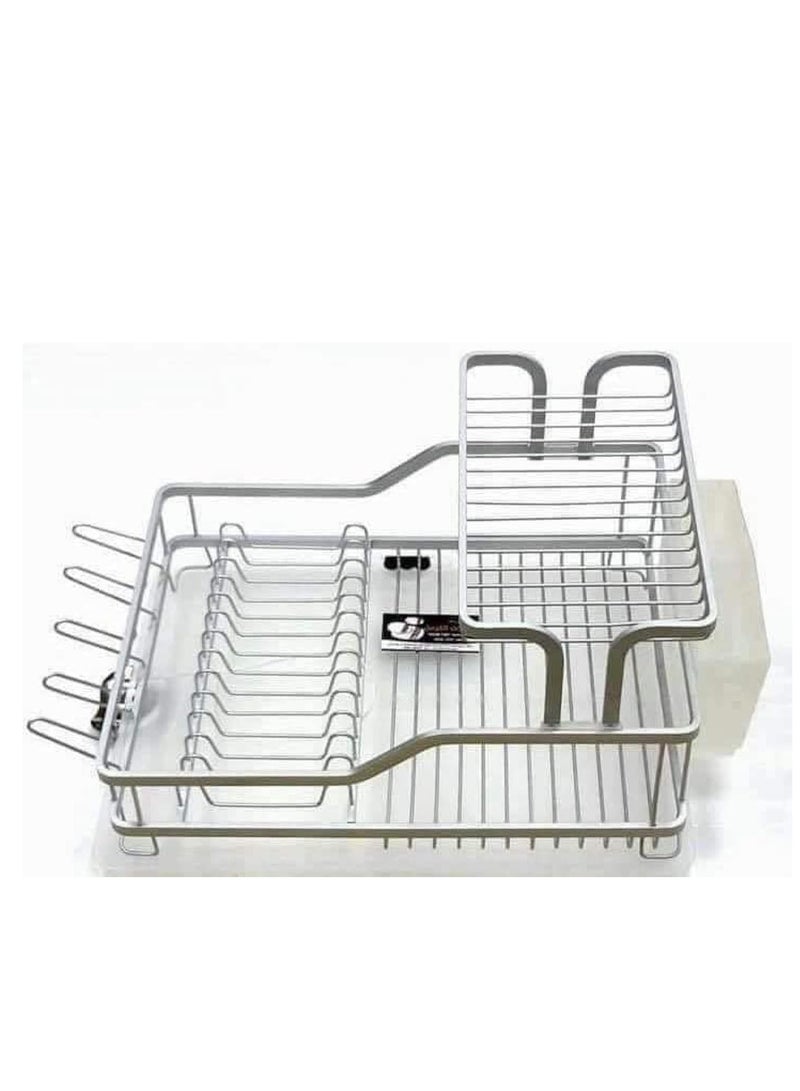 2-Tier Dish Drying Rack – Modern Design Practical Aluminum Dish Drying Rack with Draining Tray and Side Accessories - Silver  - Image 4