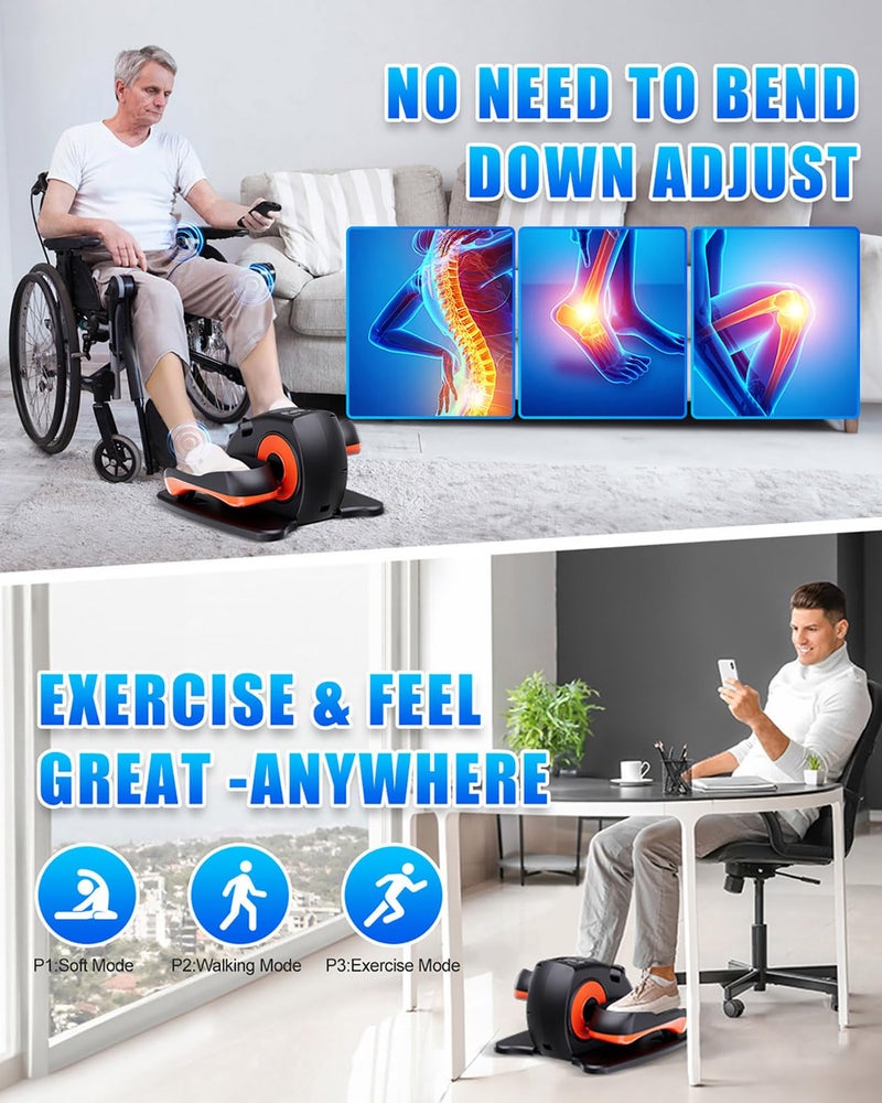 Putnen Under Desk Elliptical Machine, Electric Elliptical Leg Exerciser for Seniors with 12 Adjustable, Portable Quiet Elliptical Exercise Machine, Seated Pedal Exerciser with Remote Control (Orange) - Image 3