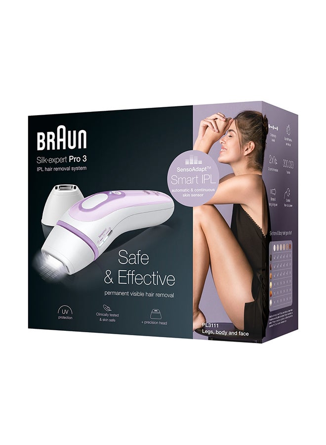 BRAUN IPL Silk-expert PL 3111, hair removal system for use on body and face, 300,000 flashes with 3 extras : Precision head, Venus razor and premium bag White/Lilac - Image 5