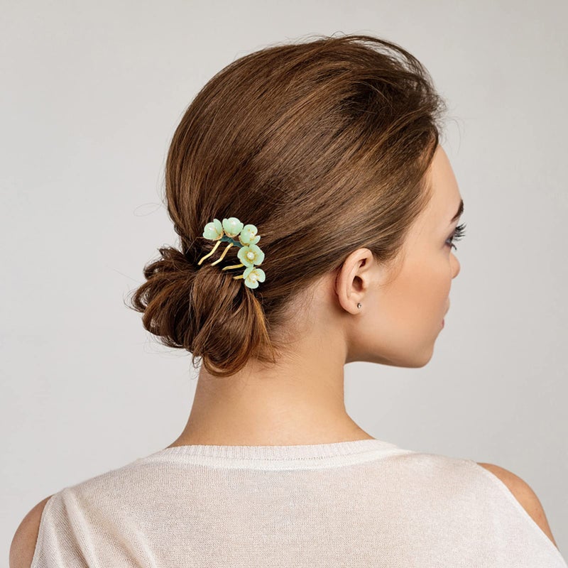 Beaupretty Jade Flower Hair Pin Chinese Hair Stick Jade Hairpin Retro Chignon Pin Traditional Classical Flower Hair Chopstick Hair Styling Accessories for Women Girls (Green) - Image 3
