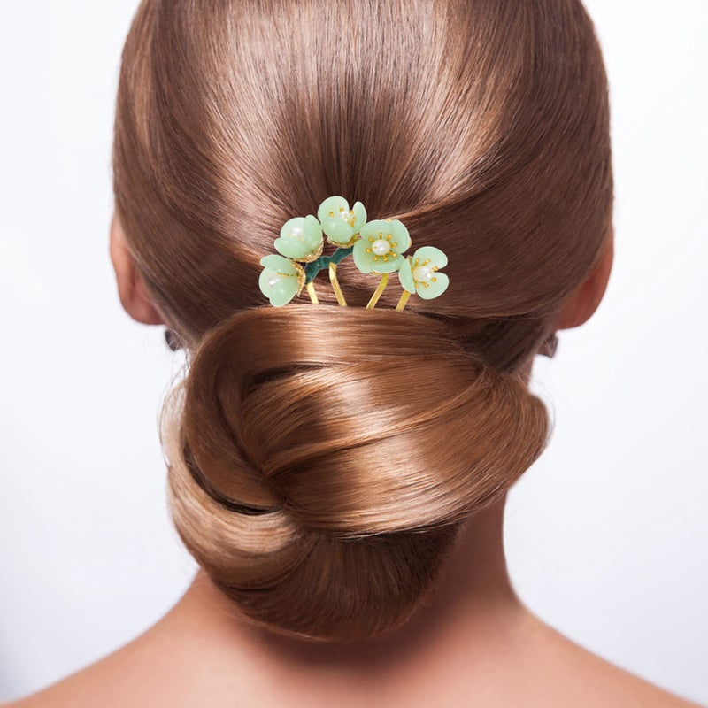 Beaupretty Jade Flower Hair Pin Chinese Hair Stick Jade Hairpin Retro Chignon Pin Traditional Classical Flower Hair Chopstick Hair Styling Accessories for Women Girls (Green) - Image 5