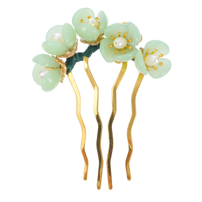 Beaupretty Jade Flower Hair Pin Chinese Hair Stick Jade Hairpin Retro Chignon Pin Traditional Classical Flower Hair Chopstick Hair Styling Accessories for Women Girls (Green) - Image 1