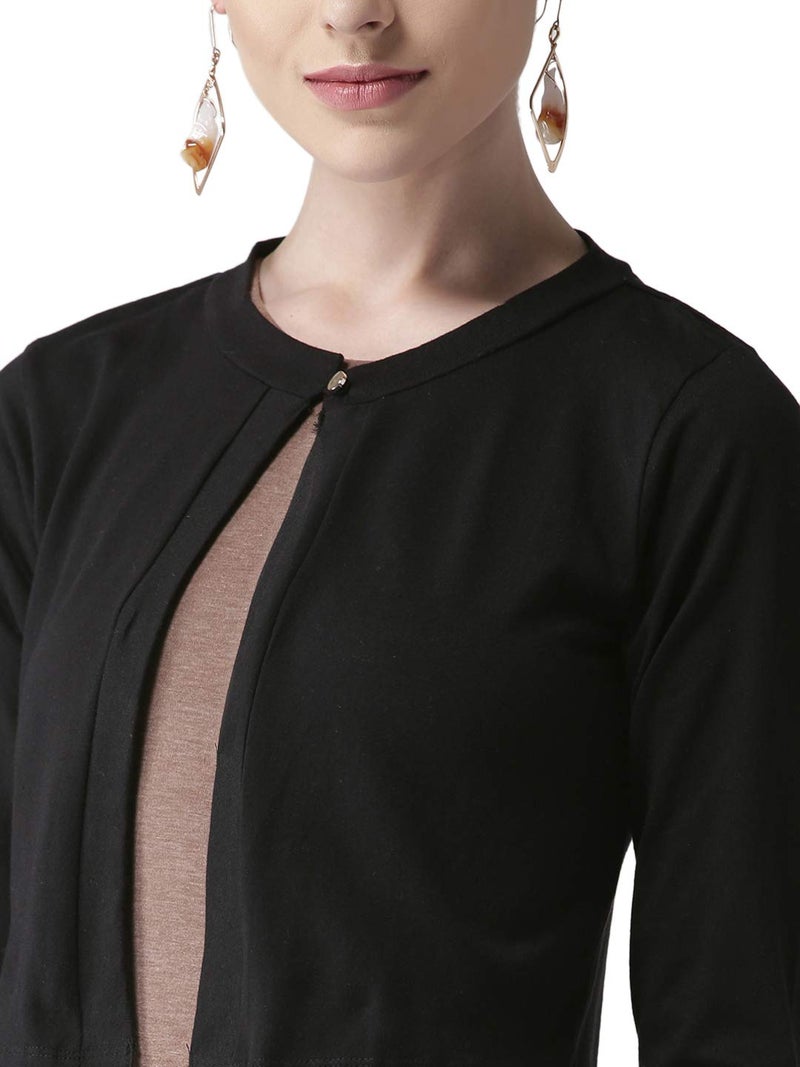 Style Quotient Women Solid Black Cotton Smart Casual Crop Shrug - Image 2