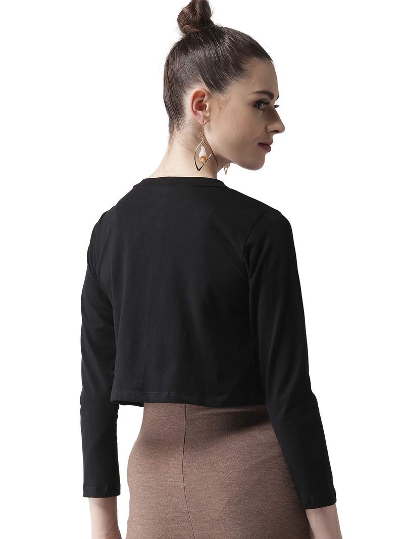 Style Quotient Women Solid Black Cotton Smart Casual Crop Shrug - Image 4