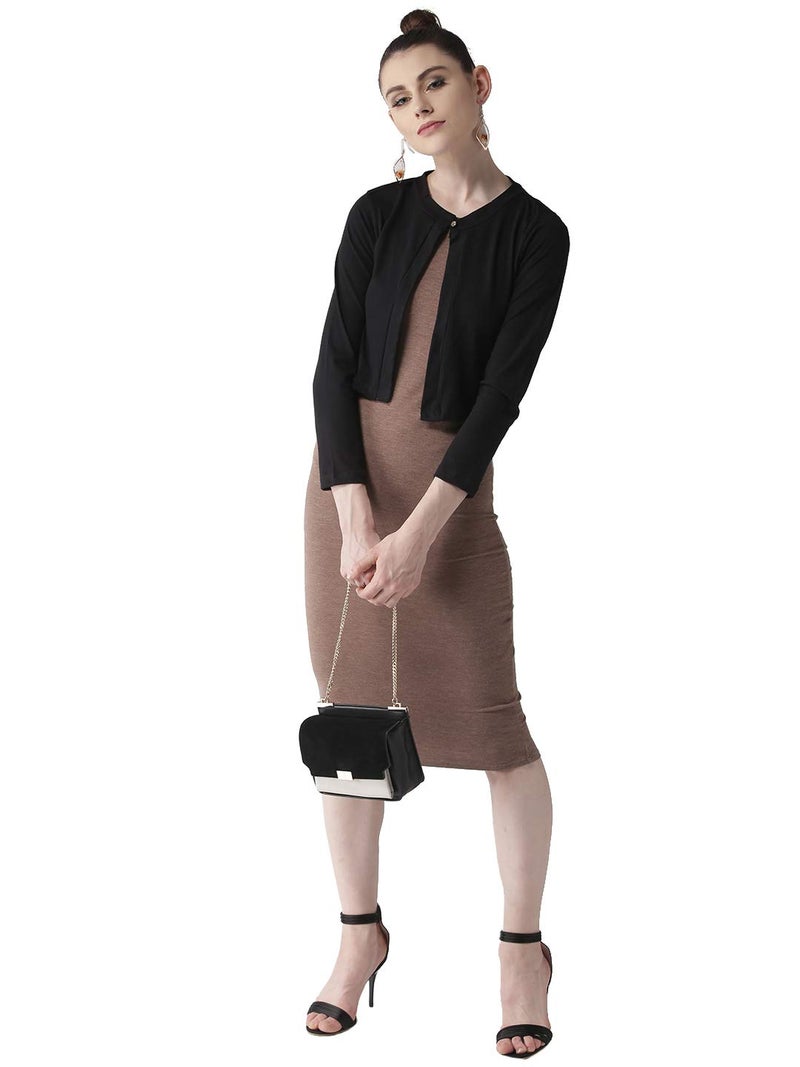 Style Quotient Women Solid Black Cotton Smart Casual Crop Shrug - Image 5