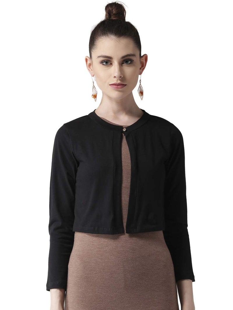 Style Quotient Women Solid Black Cotton Smart Casual Crop Shrug - Image 1