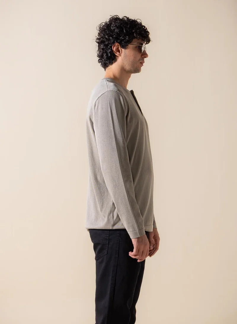 Shapes Grey FINE KNIT HENLEY T-SHIRT for Men | Best Price UAE