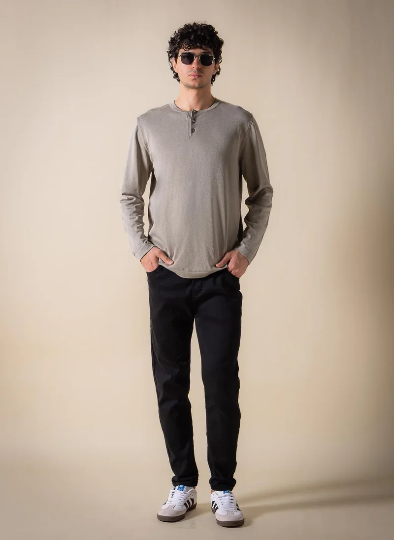 Shapes Grey FINE KNIT HENLEY T-SHIRT for Men | Best Price UAE