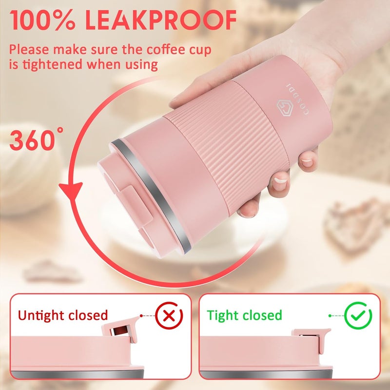 CS COSDDI 12 oz Stainless Steel Vacuum Insulated Tumbler - Coffee Travel Mug Spill Proof with Lid - Coffee Cups for Keep Hot/Ice Coffee,Tea and Beer (3rd light pink) - Image 3