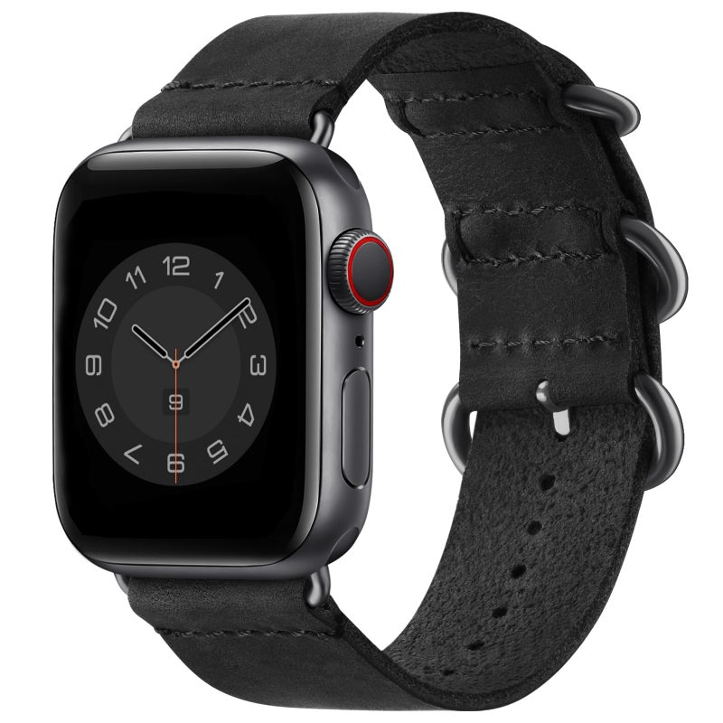 SUNFWR Vintage Leather Bands Compatible with Apple Watch Band 38mm 40mm 41mm 42mm-Series 10,Genuine Leather Retro Strap for Men Women iWatch SE Series 9/8/7/6/5/4/3/2/1,Black/Black - Image 1