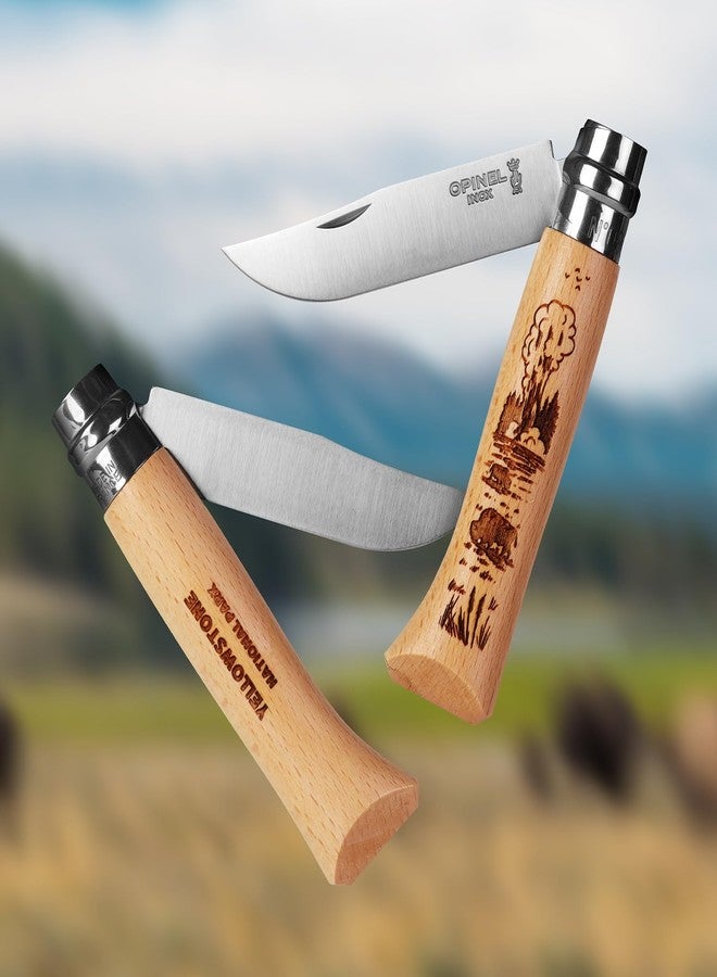 أوبينيل مجموعة OPINEL National Parks رقم 08، مقابض من خشب الزان المنقوش بالتعاون مع فنانين محليين، دعامات لا تترك أثراً، من الفولاذ المقاوم للصدأ، صنع في فرنسا (يلوستون) - Image 3