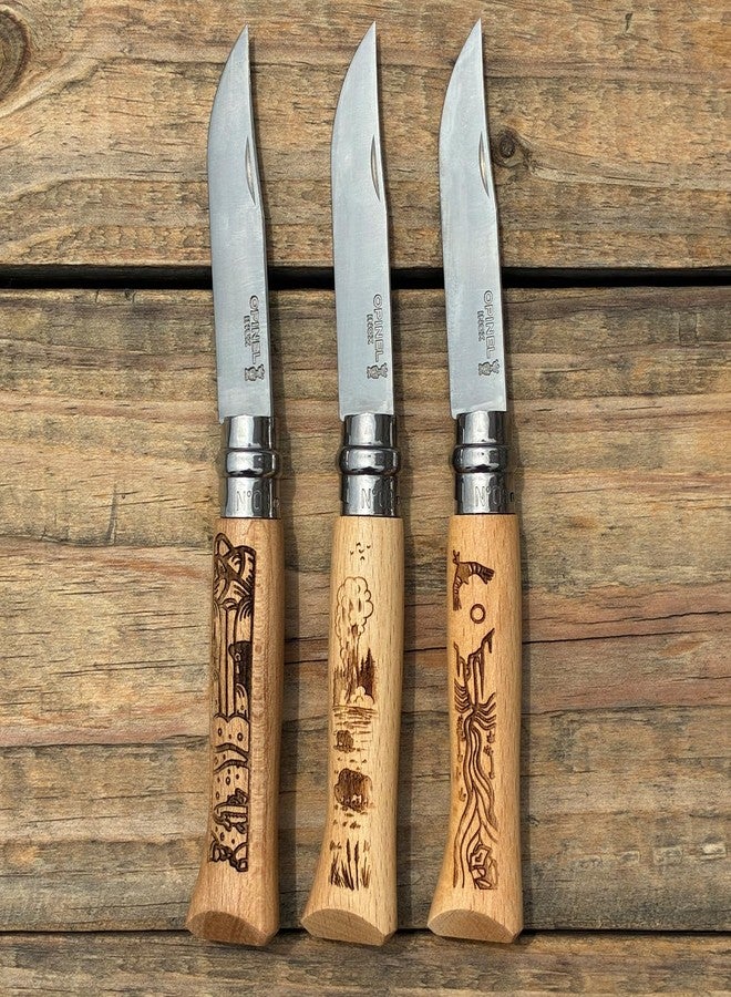 أوبينيل مجموعة OPINEL National Parks رقم 08، مقابض من خشب الزان المنقوش بالتعاون مع فنانين محليين، دعامات لا تترك أثراً، من الفولاذ المقاوم للصدأ، صنع في فرنسا (يلوستون) - Image 4