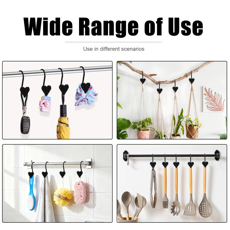 Black Stainless Steel Heart Shaped Shower Curtain Hooks 12 Pack Decorative Rings - Image 4
