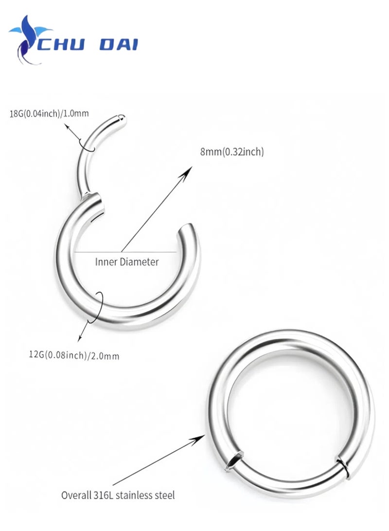 CHU DAI Stainless Steel Small Hoop Earrings - Hypoallergenic 316L Surgical Steel - Minimalist Everyday Jewelry - Lightweight Comfort Fit(8mm/1pair) - Image 2