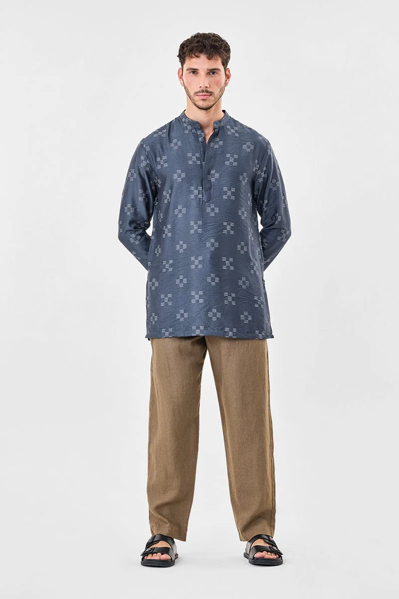 سنيتش Dark Grey Geometric Long Sleeve Regular Fit Party Shirt