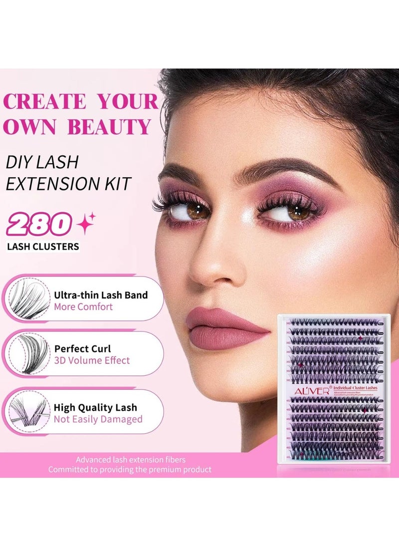 ALIVER - 280 Pcs Lash Clusters Set Eyelash Extensions Wispy False Eyelashes Lash Clusters DIY Eyelash Extensions Individual False Eyelashes for Women 30D & 40D - Image 1
