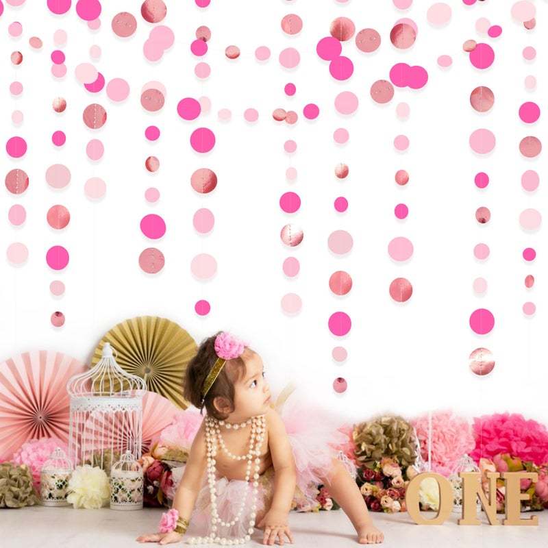 بينك بلوم زخارف الحفلات الوردية الوردية الساخنة دائرة الدائرة دائرة إكليل شنقا البولكا دوت لافتة لفات عيد ميلاد البكالوريوس دش زفاف الزفاف دش الذكرى السنوية - Image 5