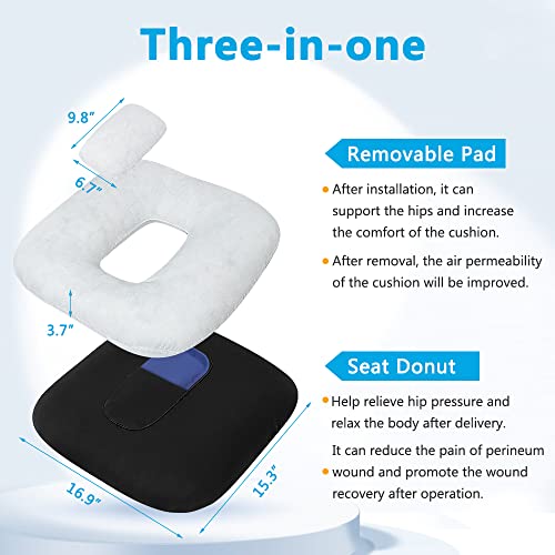 POWYS Donut Pillow Postpartum Cushion with Perineal Ice Packs Episiotomy Butt Pad for Sitting Tailbone Pain Relief Hemorrhoid Coccydynia Pregnancy Women After Birth Recovery Medical Care (3 in 1) - Image 2