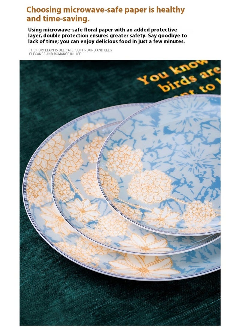 AiQi Blue & Gold Rose 16-Piece New Bone China Tableware Set – Microwave & Dishwasher Safe - Image 3