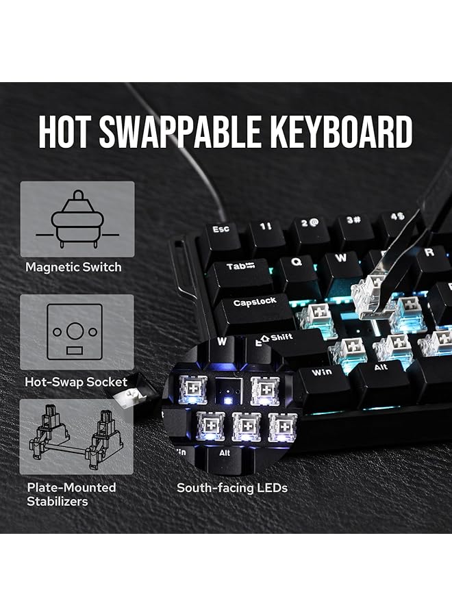 EPOMAKER Aula Win60 He 60% Wired Magnetic Keyboard With Adjustable Actuation 8000 Hz Polling Rate Hall Effect Switches Hot Swap For Fps Games (Black) - Image 4