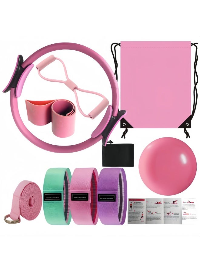 والالا مجموعة أساسيات بيلاتيس، مجموعة بيلاتيس للمبتدئين من 9 قطع مع دليل إرشادي، تتضمن حلقة وكرات بيلاتيس، أربطة للبطن، شريط مقاومة على شكل رقم 8، أربطة يوغا للتمدد. - Image 1