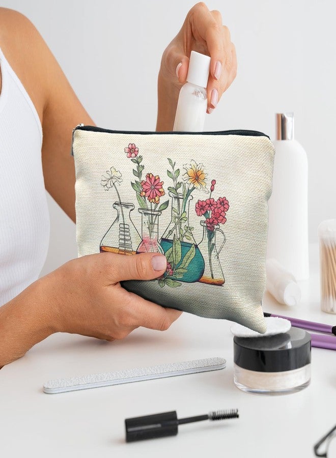 RYYCDOI Science Teacher Gifts Makeup Bag - Floral Beakers Cosmetic Pouch - Image 4
