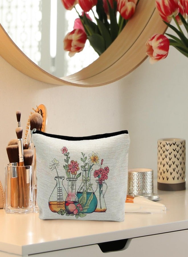 RYYCDOI Science Teacher Gifts Makeup Bag - Floral Beakers Cosmetic Pouch - Image 2