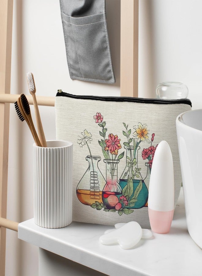 RYYCDOI Science Teacher Gifts Makeup Bag - Floral Beakers Cosmetic Pouch - Image 3