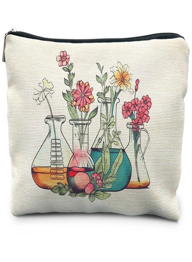 RYYCDOI Science Teacher Gifts Makeup Bag - Floral Beakers Cosmetic Pouch - Image 1