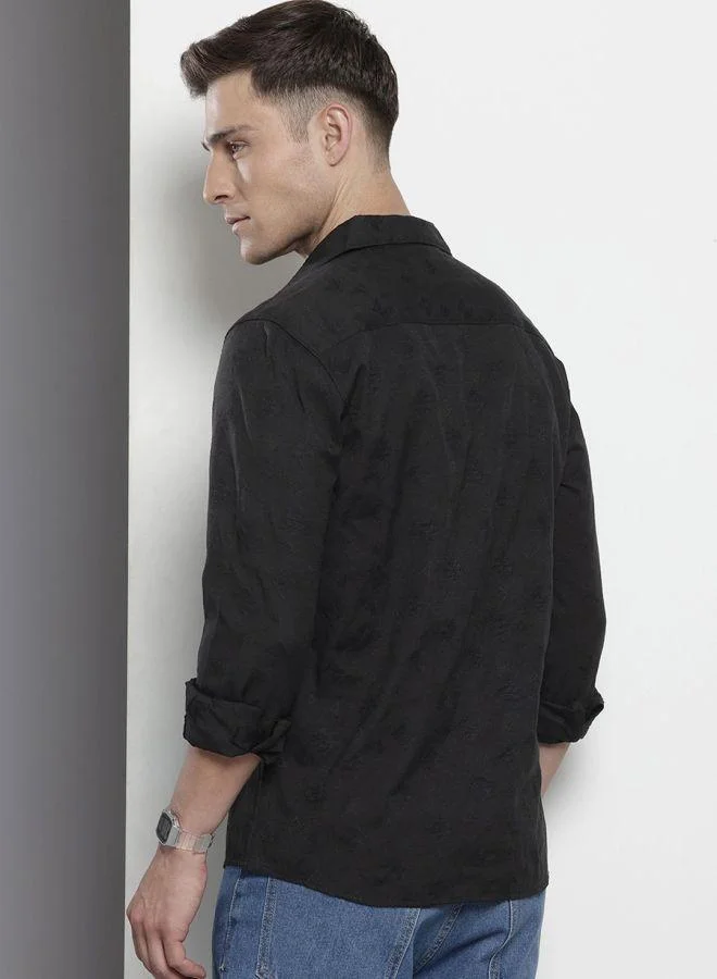 The Indian Garage Co Men Regular Fit Textured Cutaway Collar Full Sleeves Shirt