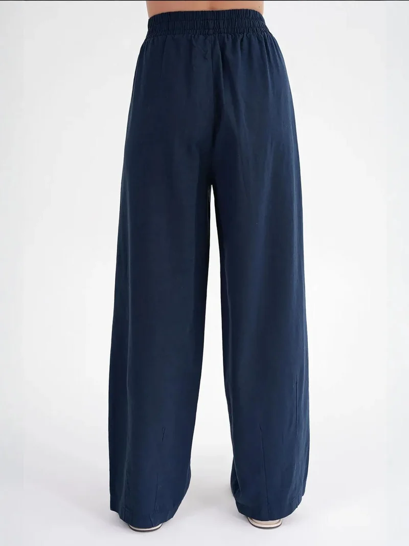 MixRay Navy Blue Mixray Straight Fit Linen Pants for Women | Best Price UAE
