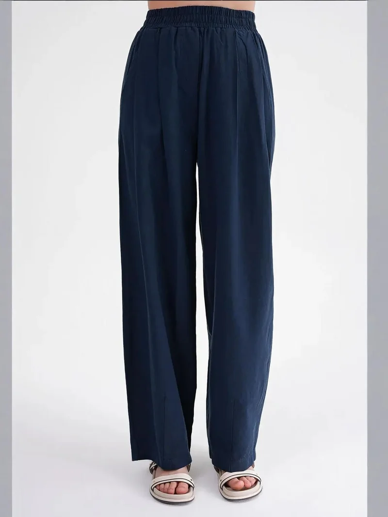 MixRay Navy Blue Mixray Straight Fit Linen Pants for Women | Best Price UAE