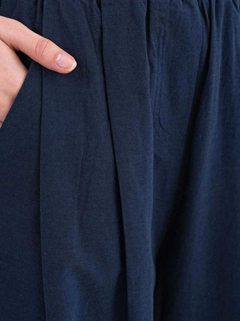 MixRay Navy Blue Mixray Straight Fit Linen Pants for Women | Best Price UAE