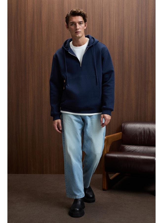 GRIMELANGE JUSTUS Men's Hooded Kangaroo Pocket Zipper Collar Navy Sweatshirt. - Image 2