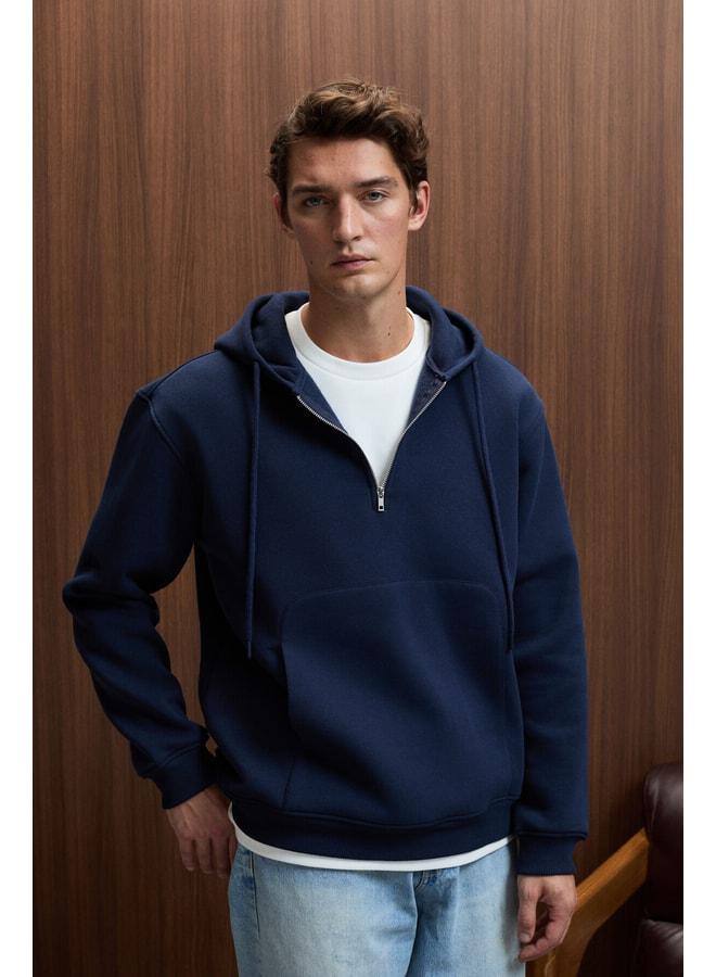 GRIMELANGE JUSTUS Men's Hooded Kangaroo Pocket Zipper Collar Navy Sweatshirt. - Image 3