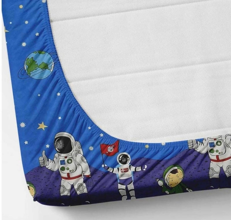 JUPON Bedding Kids Fitted Bedsheet 190TC Cotton, 1 Single Bed Sheet with 1 Pillow Cover, 36 x 78 inch, Sky Blue Planet - Image 2