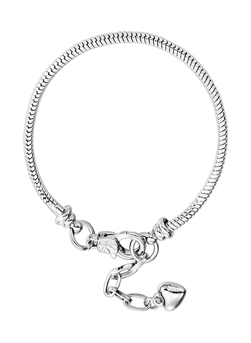 Goolsky White Silver Plated Heart Lobster European Snake Chain Bracelets fit Charm Beads 6.3" - Image 2