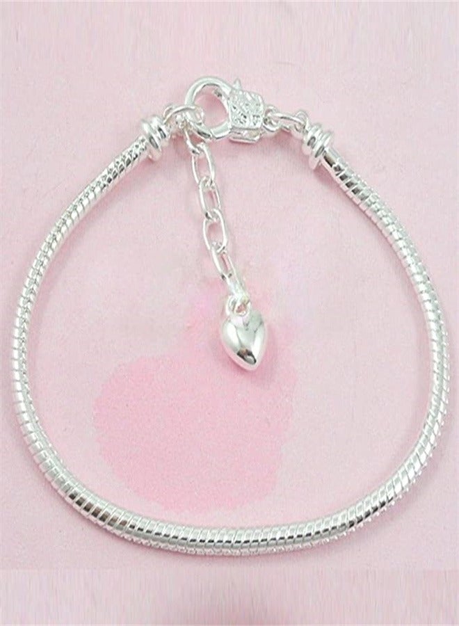 Goolsky White Silver Plated Heart Lobster European Snake Chain Bracelets fit Charm Beads 6.3" - Image 5
