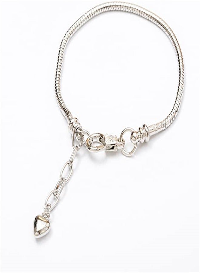 Goolsky White Silver Plated Heart Lobster European Snake Chain Bracelets fit Charm Beads 6.3" - Image 3