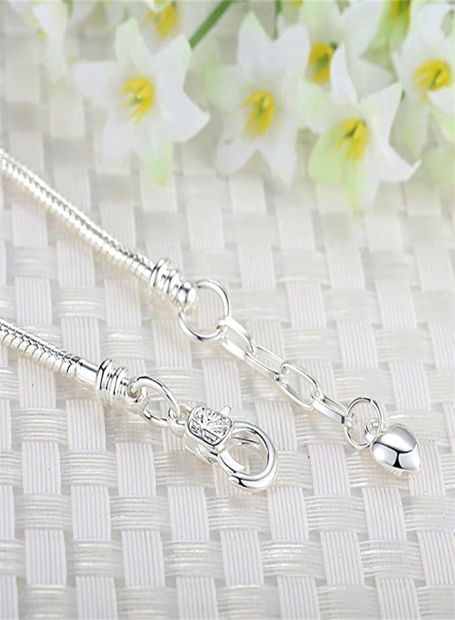 Goolsky White Silver Plated Heart Lobster European Snake Chain Bracelets fit Charm Beads 6.3" - Image 4