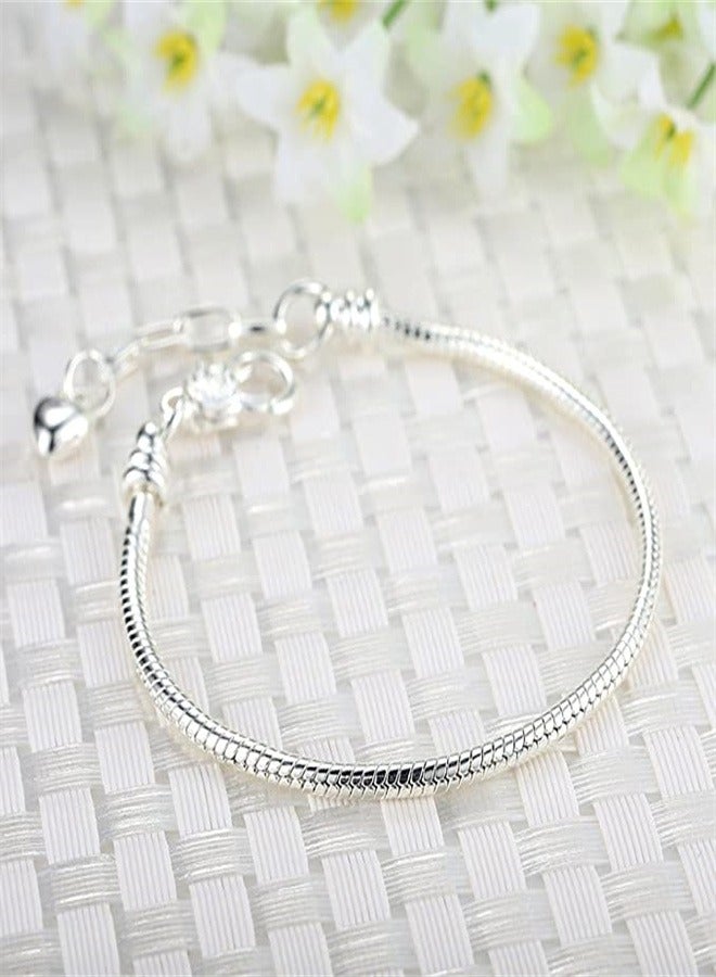 Goolsky White Silver Plated Heart Lobster European Snake Chain Bracelets fit Charm Beads 6.3" - Image 1