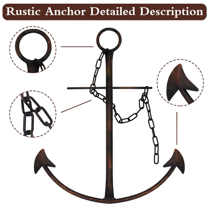 Fleecy day Nautical Anchor Wall Decor, Antique Metal Anchor Art Wall Decor With Chain for Bedroom Living Room Dorm Home/13" Antique Anchor with Chain Wall Decor, Antique Metal Anchor Farmhouse Decor (Vintage) - Image 3